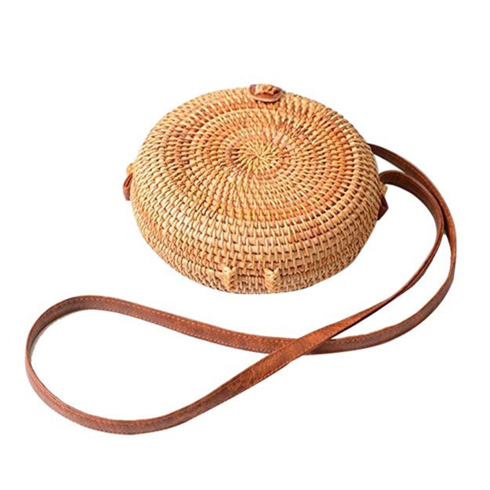 Rattan straw woven round/circle purse